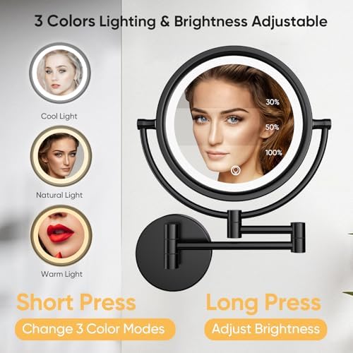 GURUN 10X Magnifying Mirror Wall-Mounted with LED Lighting
