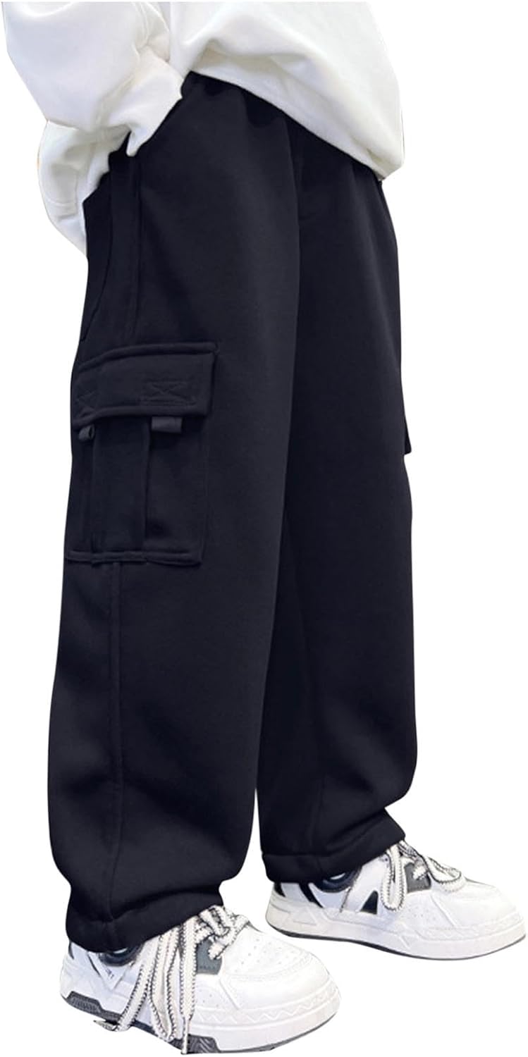 Boys Lightweight Sweatpants Wide Leg Loose Fit Jogger Pants with Pockets