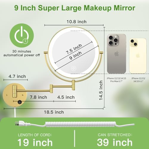 Anfauny 9 Double Sided Lighted Makeup Mirror 10X Magnification Easy to Use