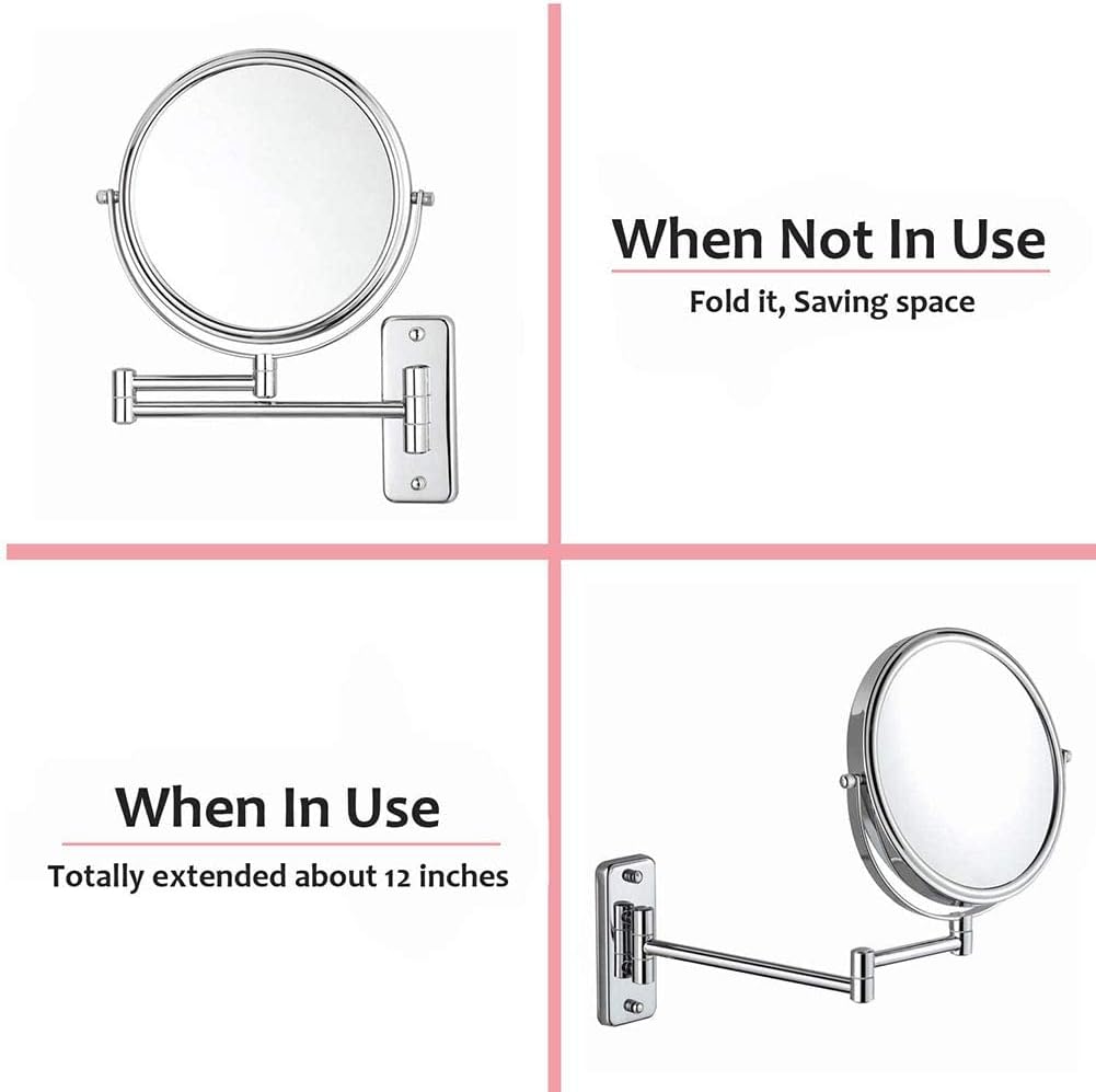 Wall-Mounted Makeup Mirror 10X Magnification Two-Sided Swivel Design