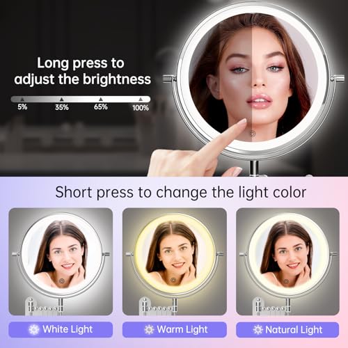 Rechargeable Wall-Mounted Makeup Mirror with Lights