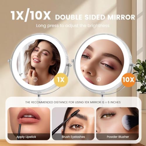Cheating-Proof Makeup Mirror 10x Magnification 8-inch Height Adjustable 360 Rotatable