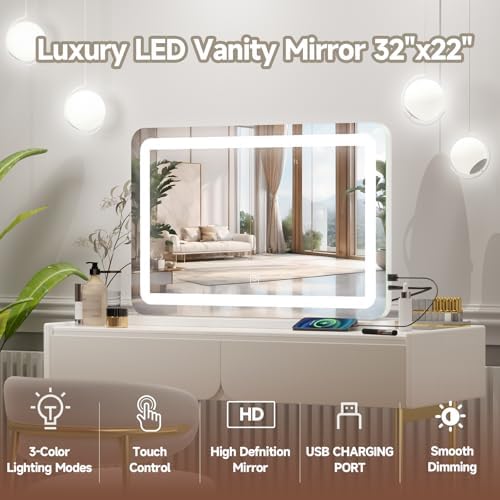 PRIMETEK Large Vanity Mirror with Lights 32x22
