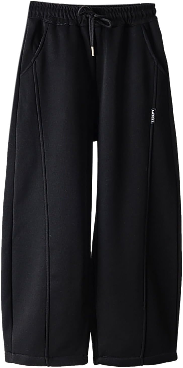 boys high-elastic open bottom fleece-lined collapse-panted sweatpants with Pockets