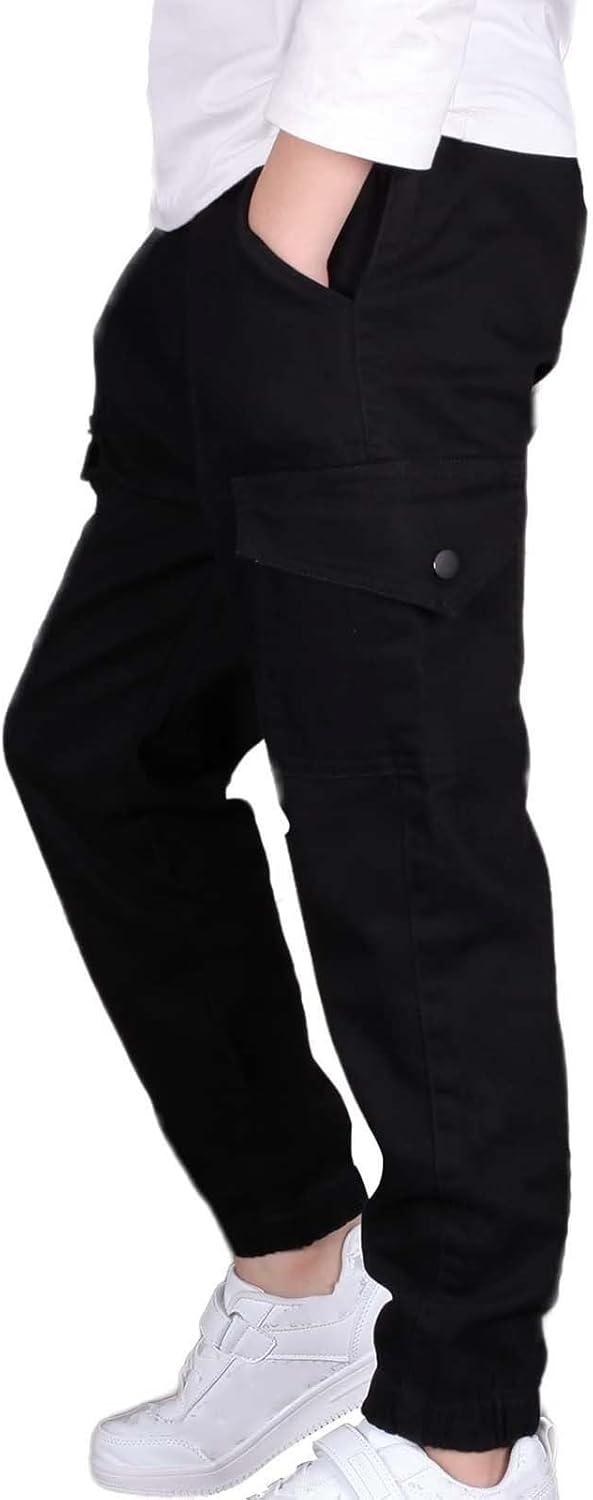 boys cargo stretch elastic waist joggers for school trend