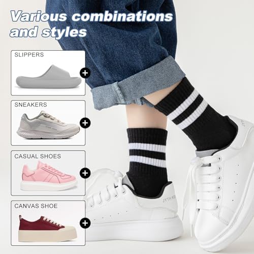 BONANGEL Kids Crew Socks 4 Pairs White Black