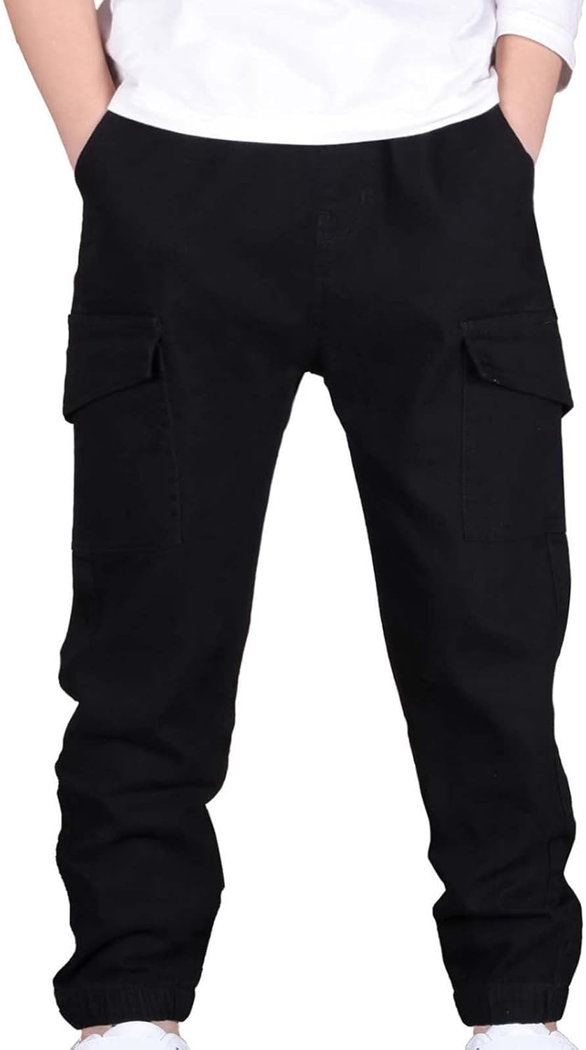boys cargo stretch elastic waist joggers for school trend