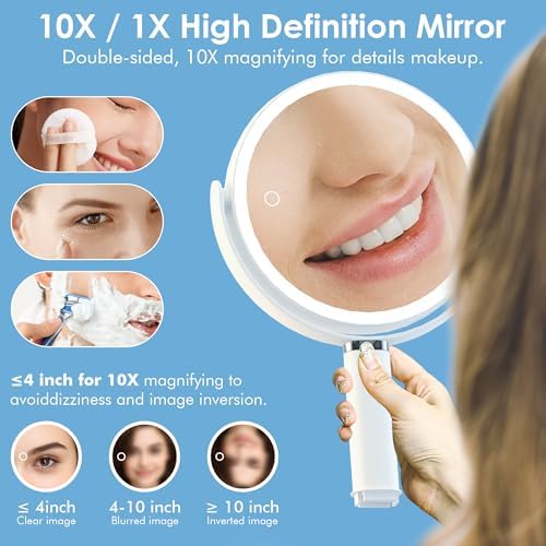 Glimmerx Makeup Mirror with 10X Lighted Dual-Sided Rechargeable Magnifying Mirror