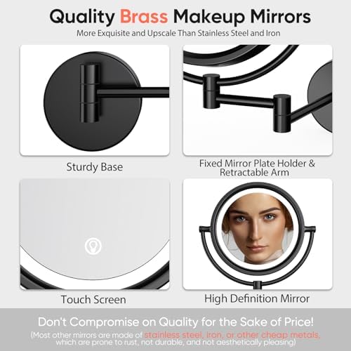 GURUN 10X Magnifying Mirror Wall-Mounted with LED Lighting