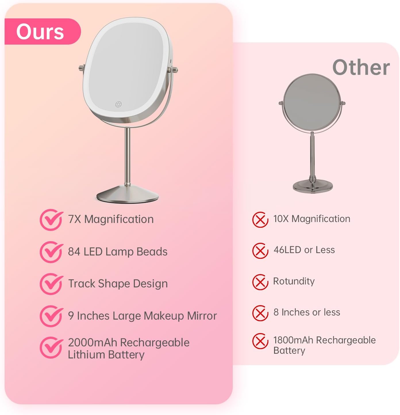 oval makeup mirror with lights for travel