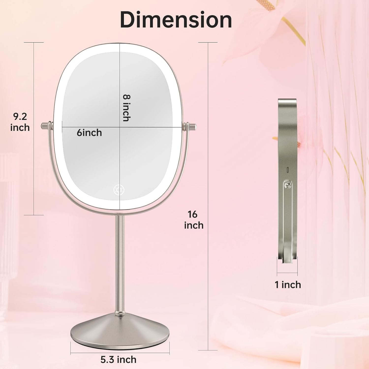 oval makeup mirror with lights for travel