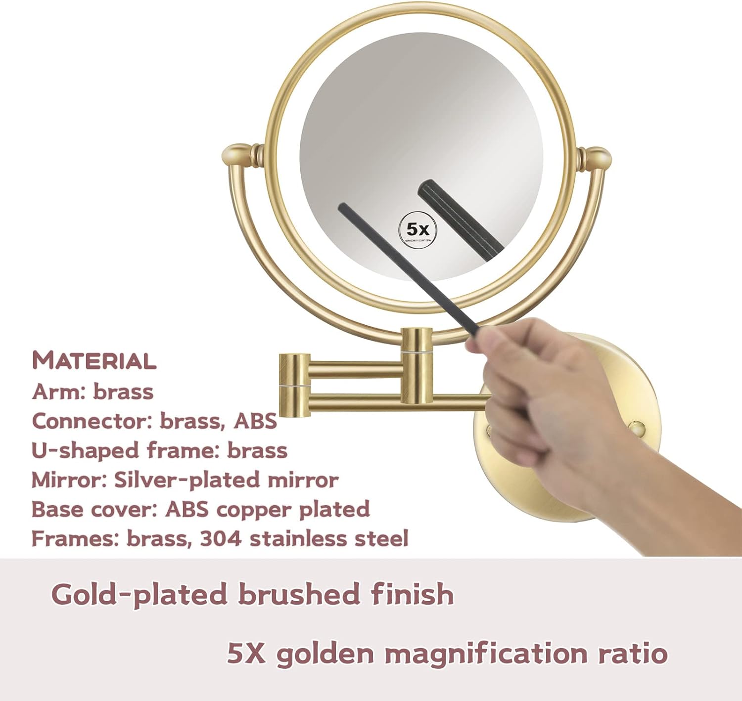 Lighted Double-Sided 15X Gold Makeup Mirror