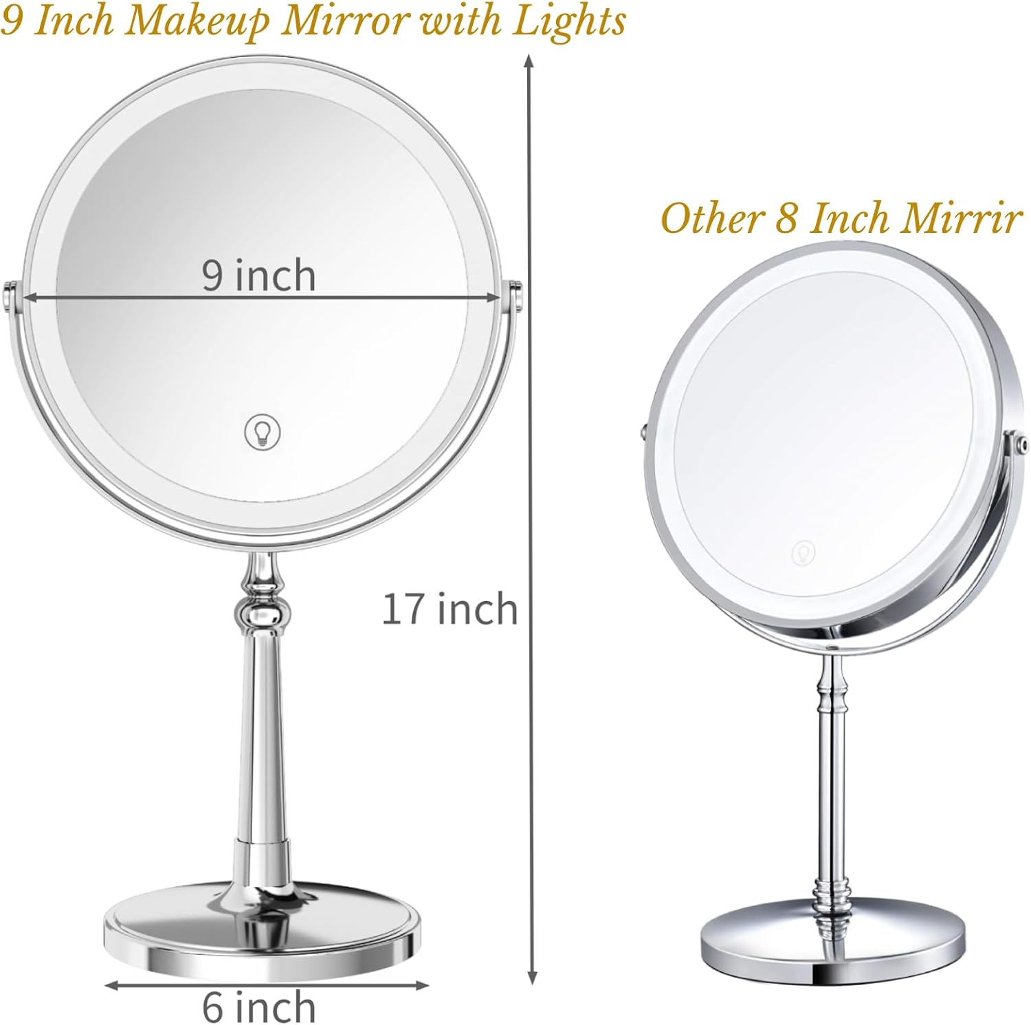 9 Inch Makeup Mirror With Lights And 10X Magnification
