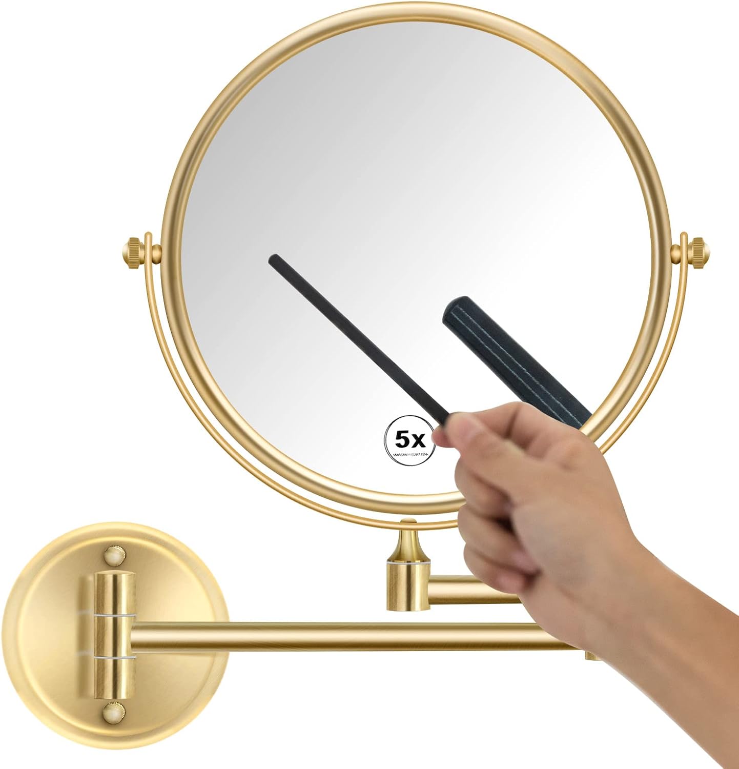 8-Inch Wall-Mounted Makeup Mirror with Gold Finish