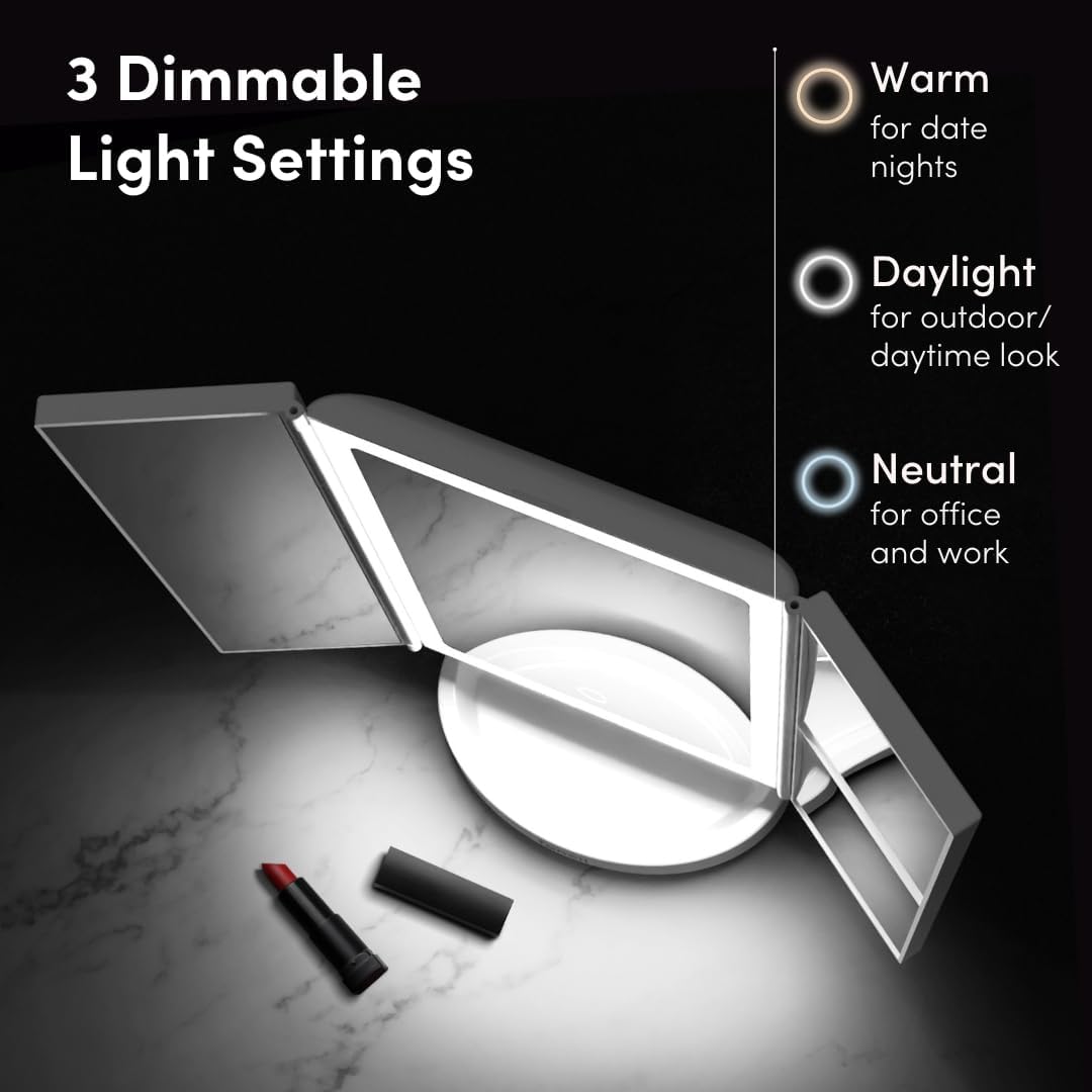 Fancii Rechargeable Trifold Makeup Mirror with 5X 10X Magnification