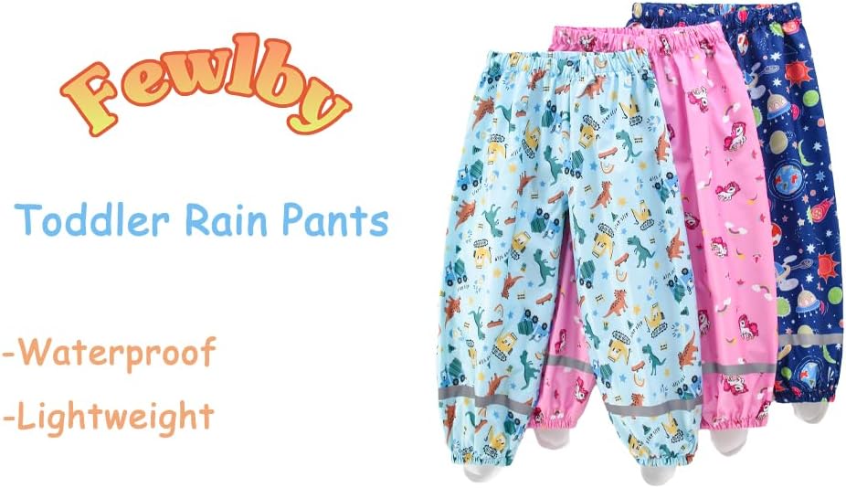 Fewlby - Toddler Rain Pants - Waterproof Reflective Durable for Kids