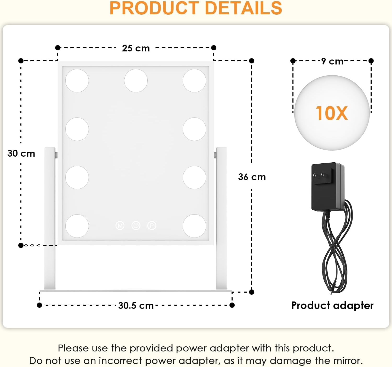 9-Bulb Makeup Mirror with Touch Control