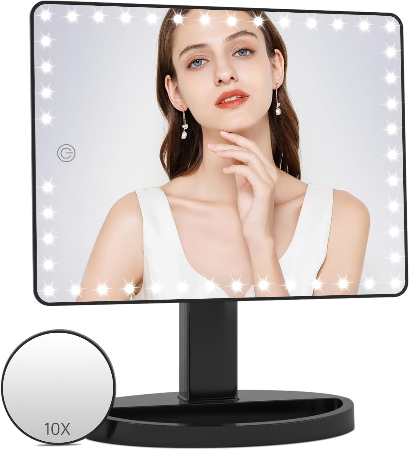 FUNTOUCH Large Lighted Vanity Makeup Mirror with LED Lights and 10X Magnification