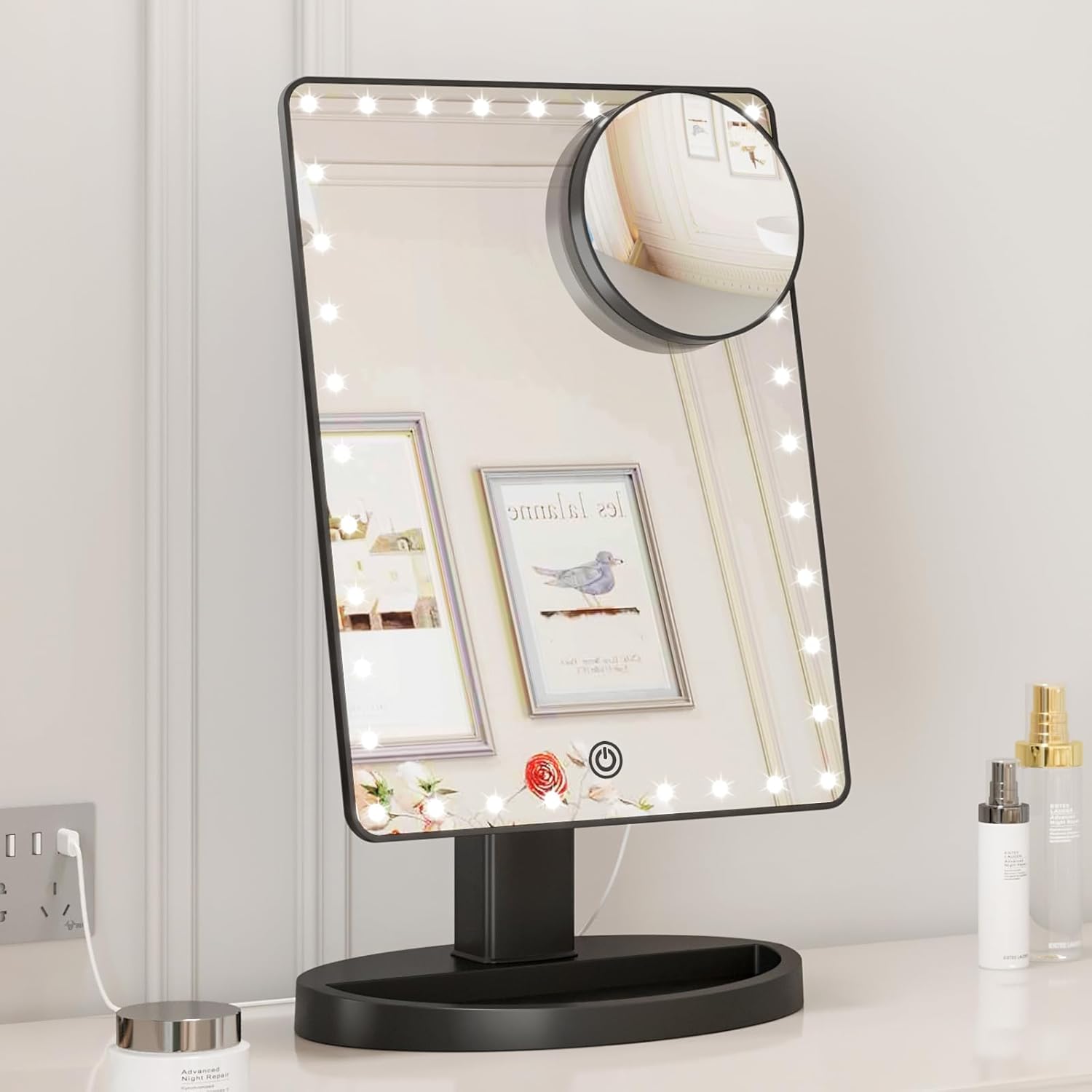 FUNTOUCH Large Lighted Vanity Makeup Mirror with LED Lights and 10X Magnification