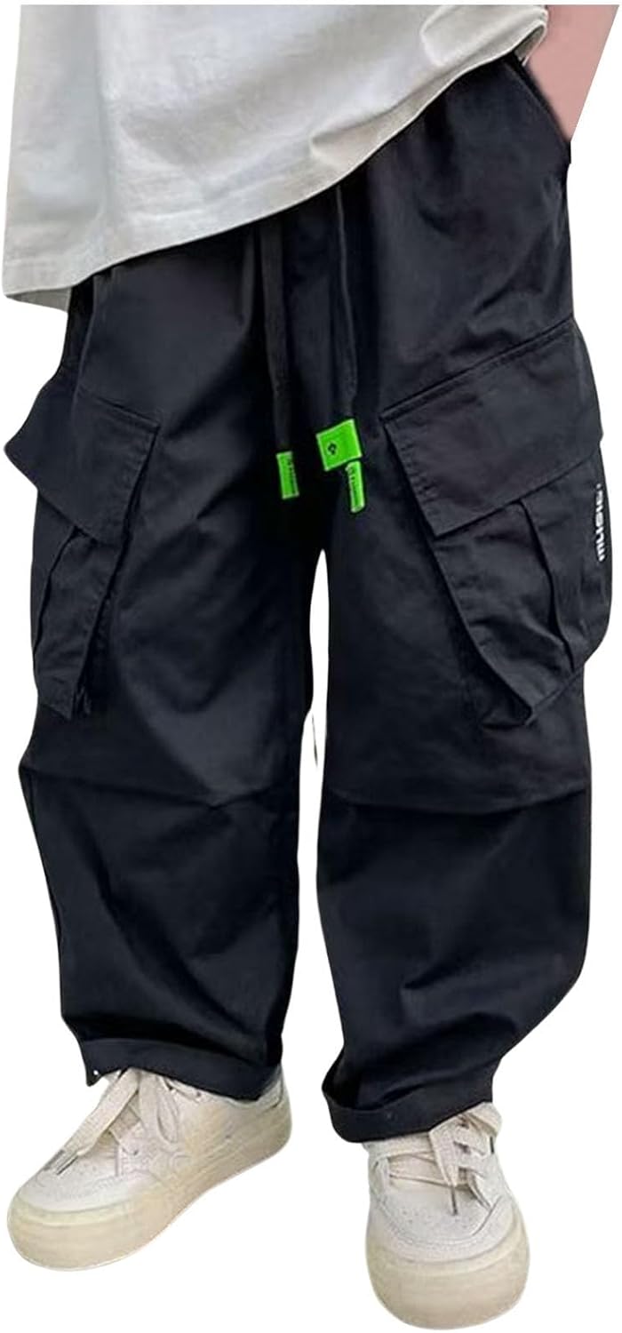 Boys Cargo Jogger Pants with Pockets and Elastic Waistband