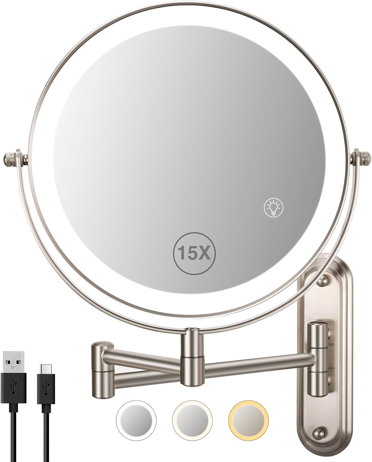 VORREMIRR Wall-Mounted Makeup Mirror with 360 Swivel 15X Magnification