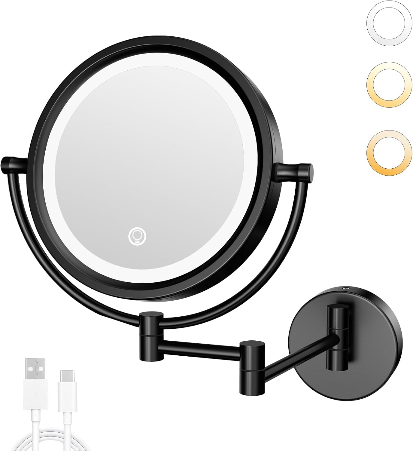 GURUN 10X Magnifying Mirror Wall-Mounted with LED Lighting