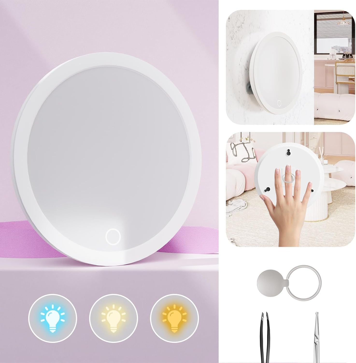 6 Magnifying Makeup Mirror withLED Light for Travelers