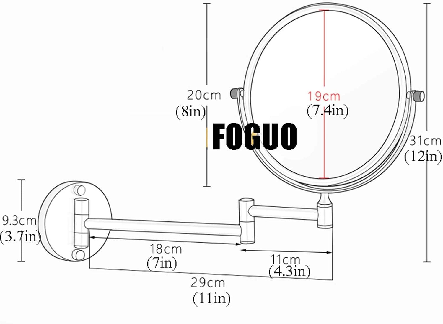 8 Inch Wall Mounted Mirror With Swivel Extendable Arm