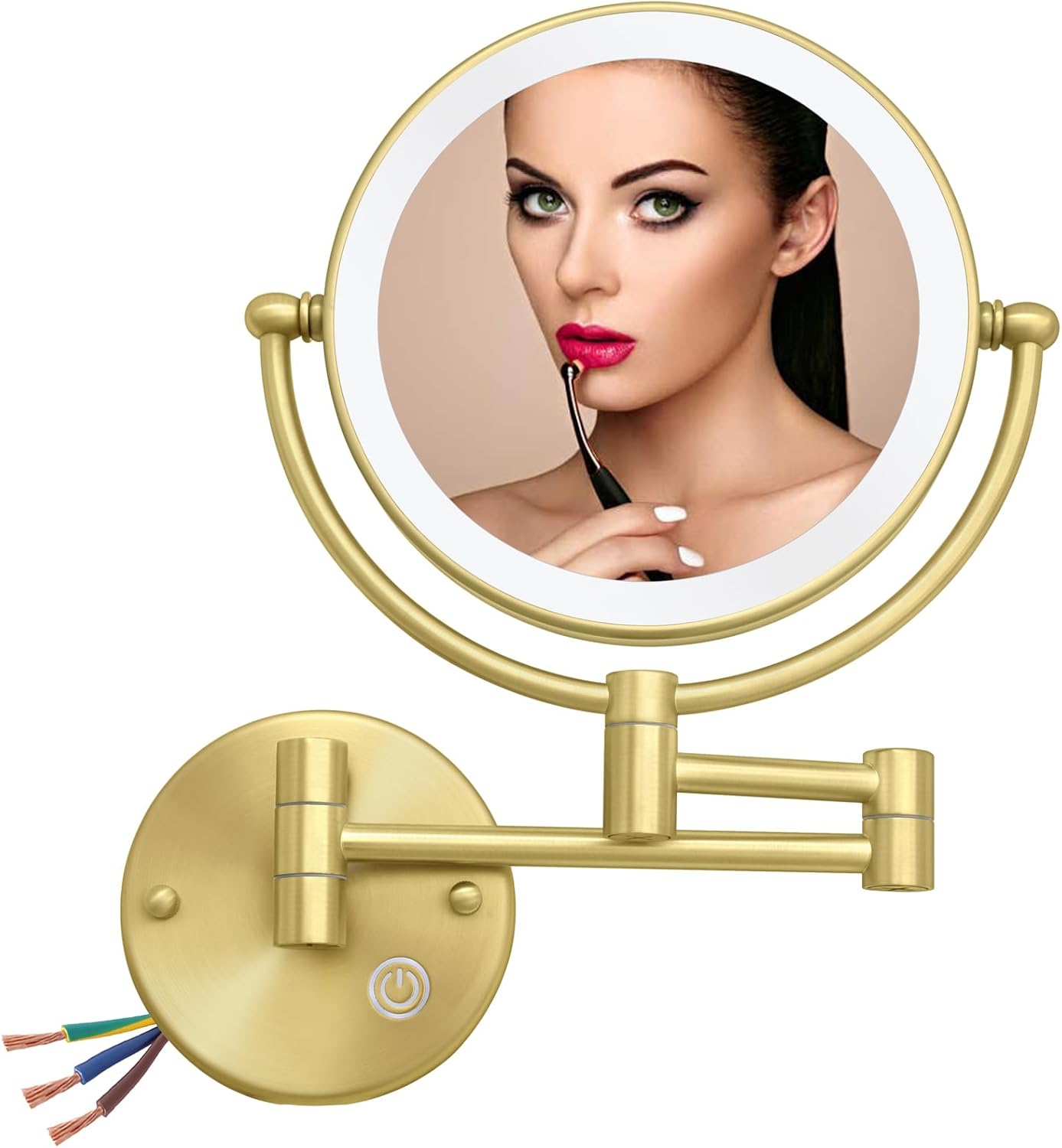 Lighted Double-Sided 15X Gold Makeup Mirror