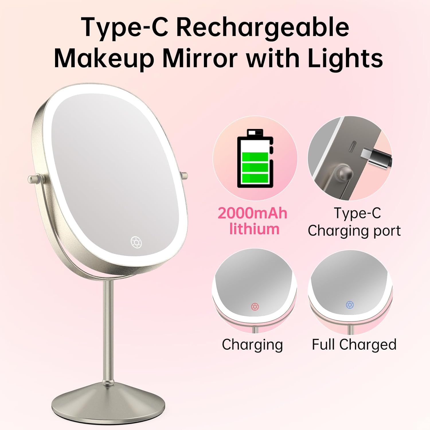 oval makeup mirror with lights for travel