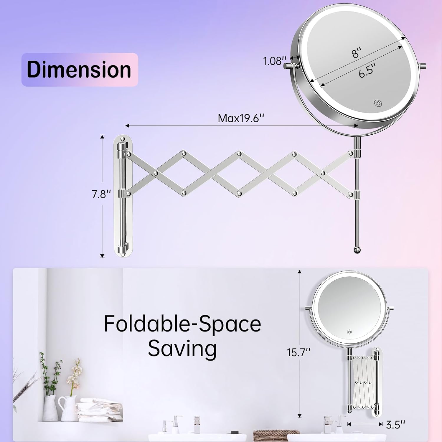 Rechargeable Wall-Mounted Makeup Mirror with Lights