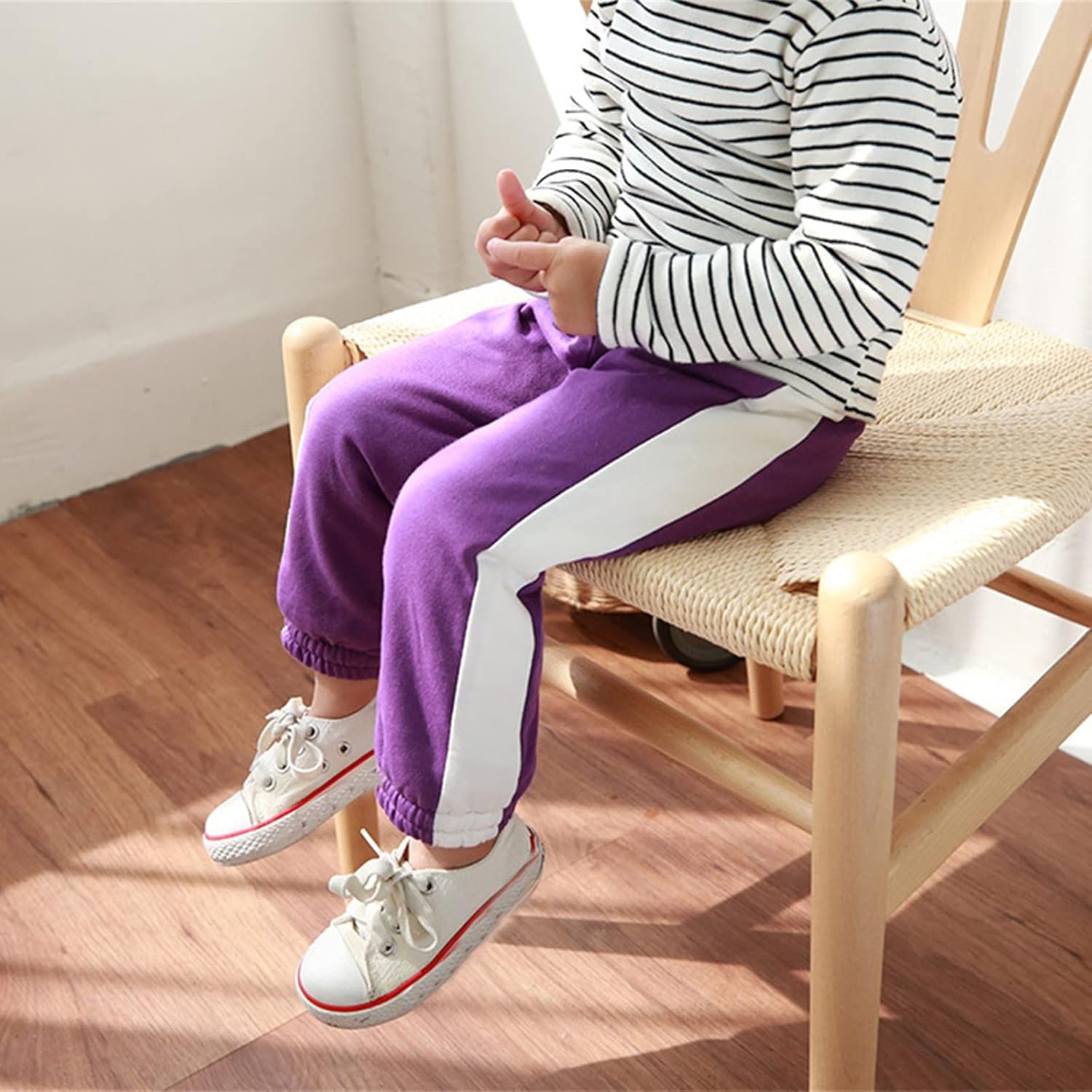 Stay Warm Cozy Fleece-Lined Cotton Striped Joggers for Toddler Boys Girls