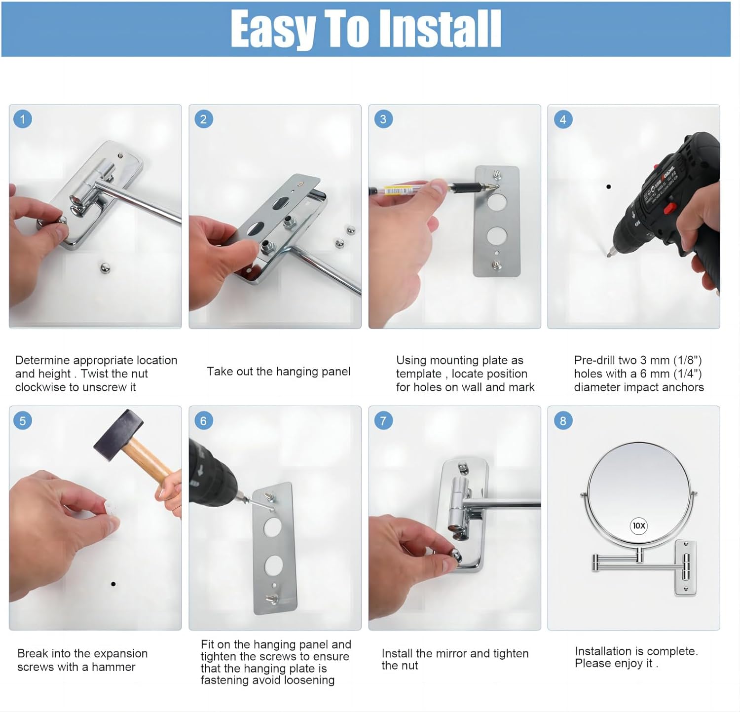 9-inch Wall-Mounted Magnifying Mirror