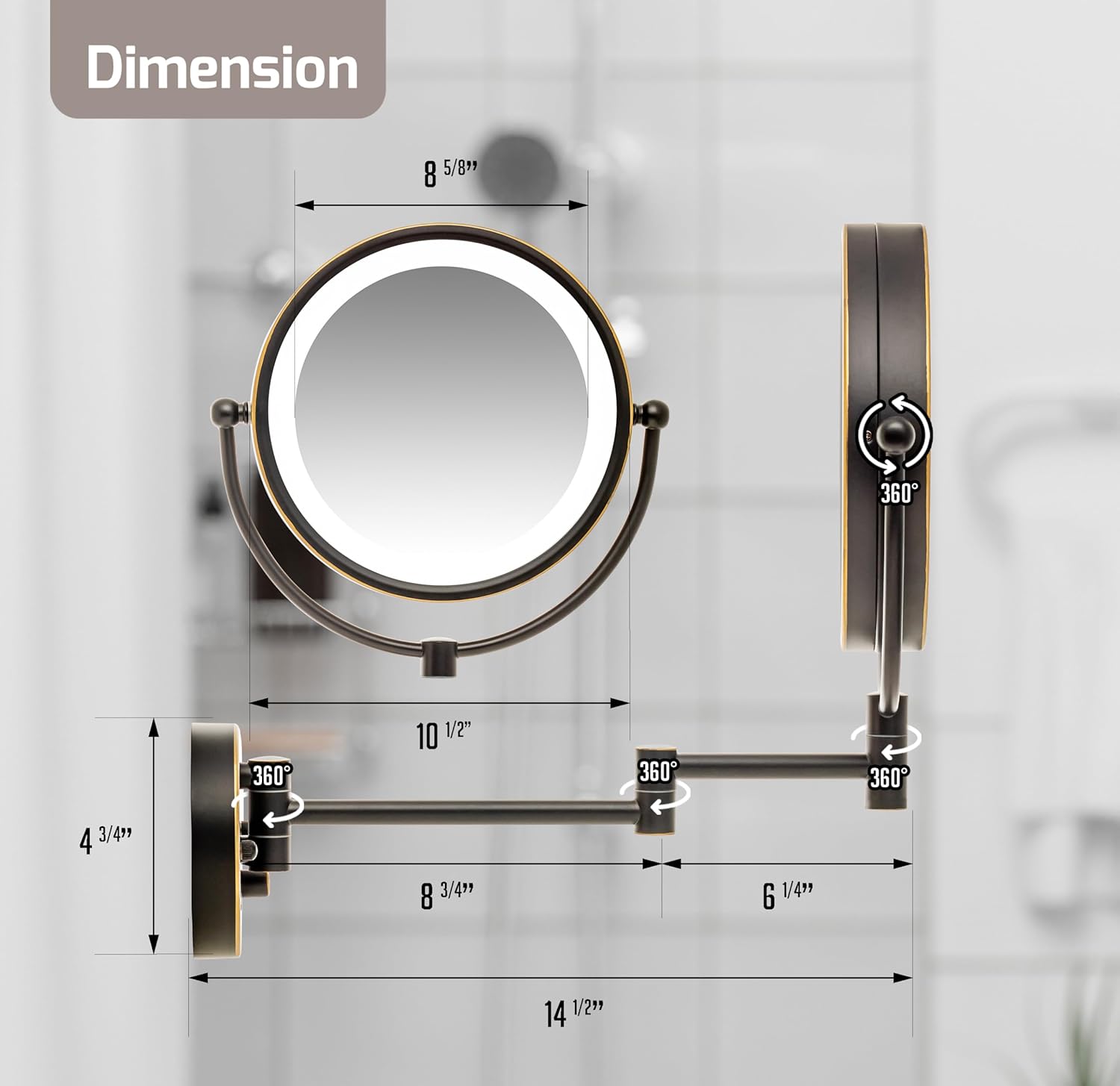 OVENTE 9 Inch Lighted Wall Mount Makeup Mirror