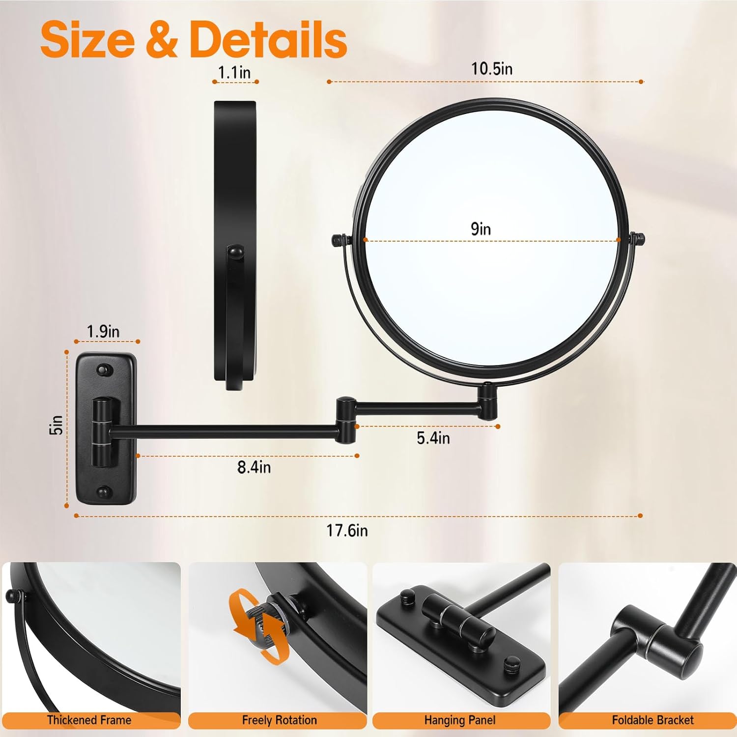 Professional 1X10X Double-Sided Magnifying Mirror for Make-up USPS