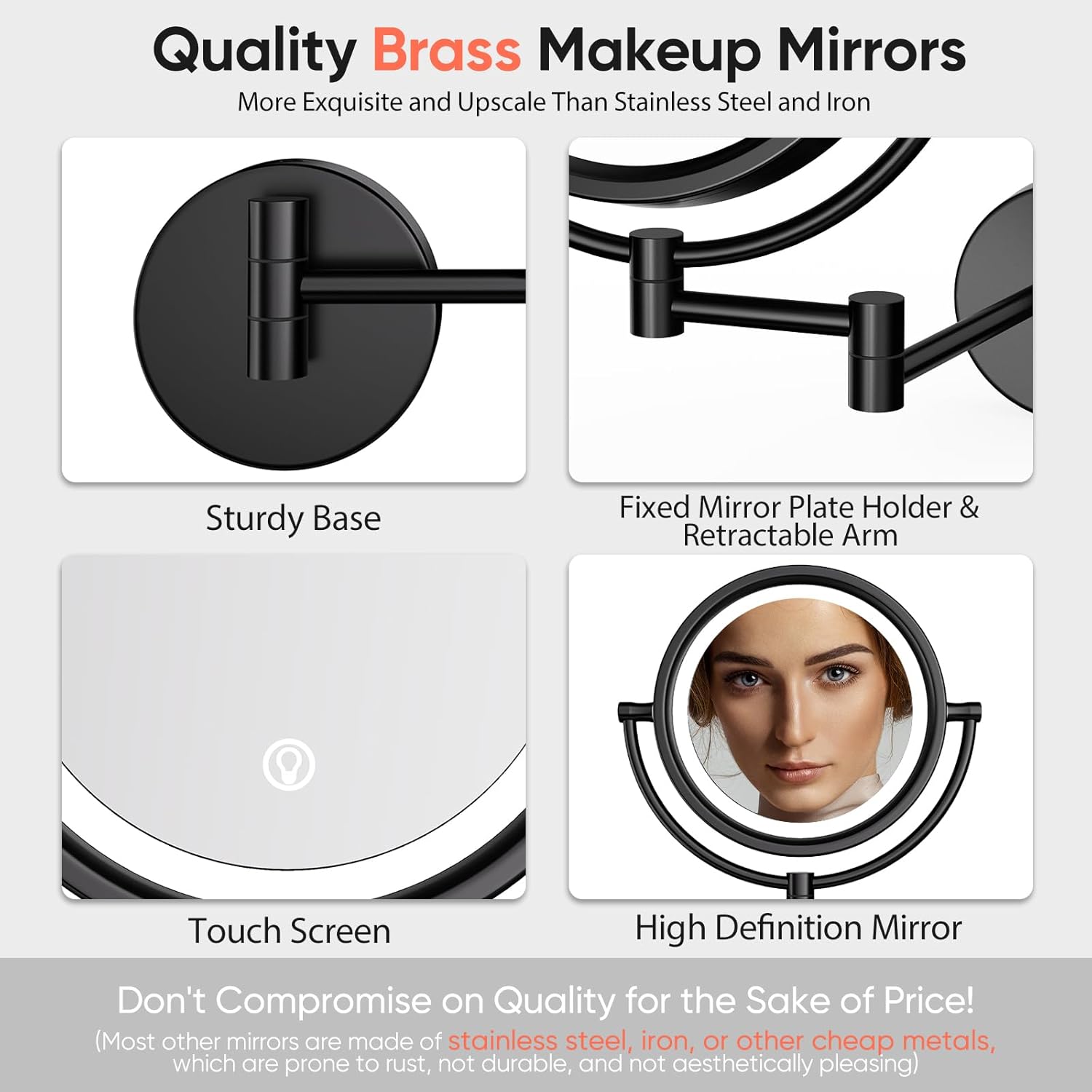 GURUN 10X Magnifying Mirror Wall-Mounted with LED Lighting