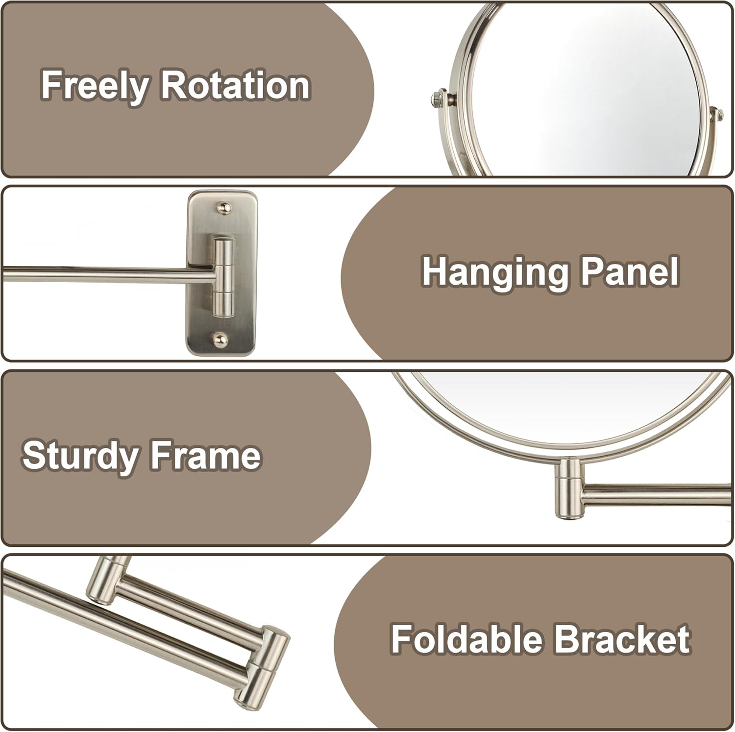 JANEEVA 1X10X Magnifying Wall Mirror 360 Arm
