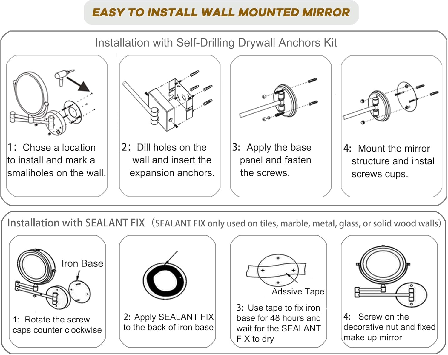 Wall-Mounted Rechargeable Lighted Makeup Mirror