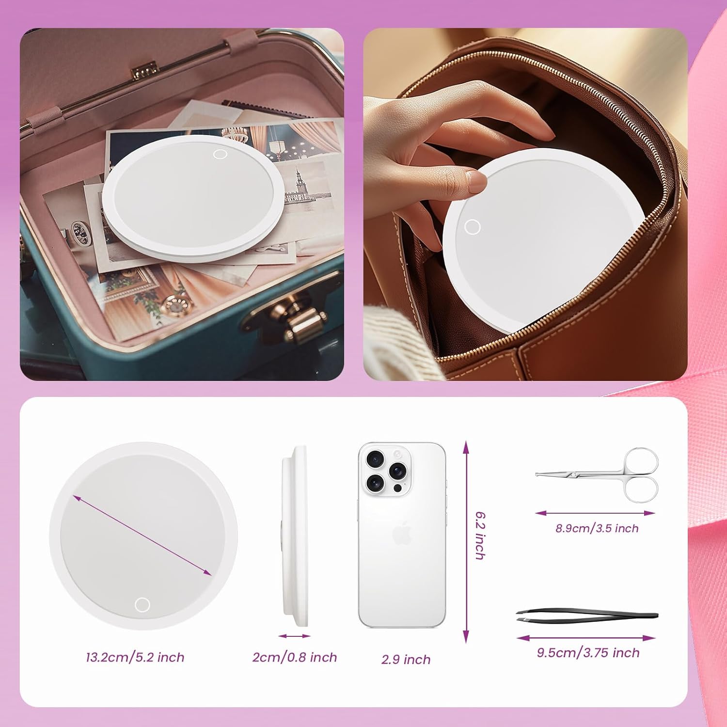 6 Magnifying Makeup Mirror withLED Light for Travelers