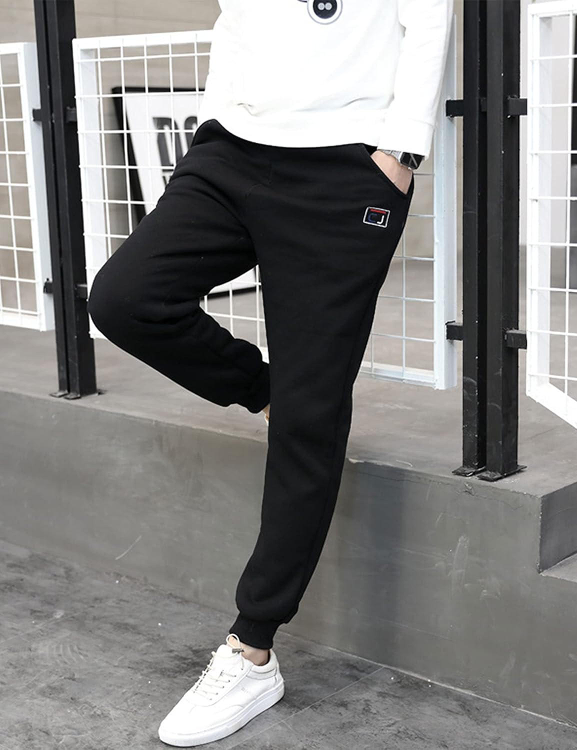 HangNiFang Boys Girls Fleece Lined Winter Jogger Pants