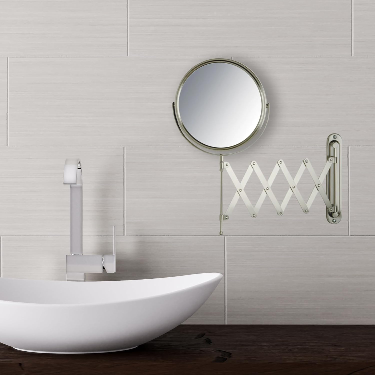 JERDON Two-Sided Wall-Mounted Makeup Mirror with 7X Magnification