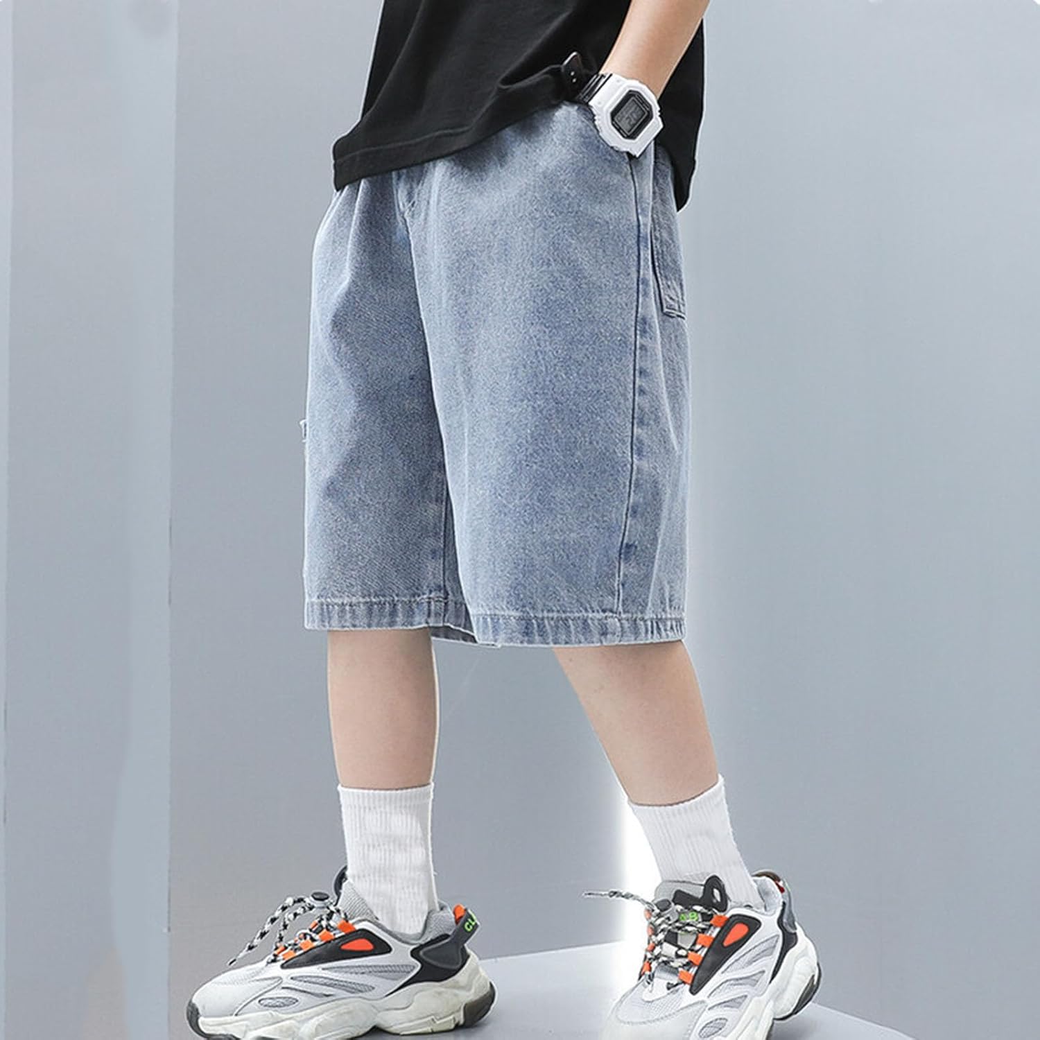 Hfolob Boys Denim Shorts Straight Fit with Pockets