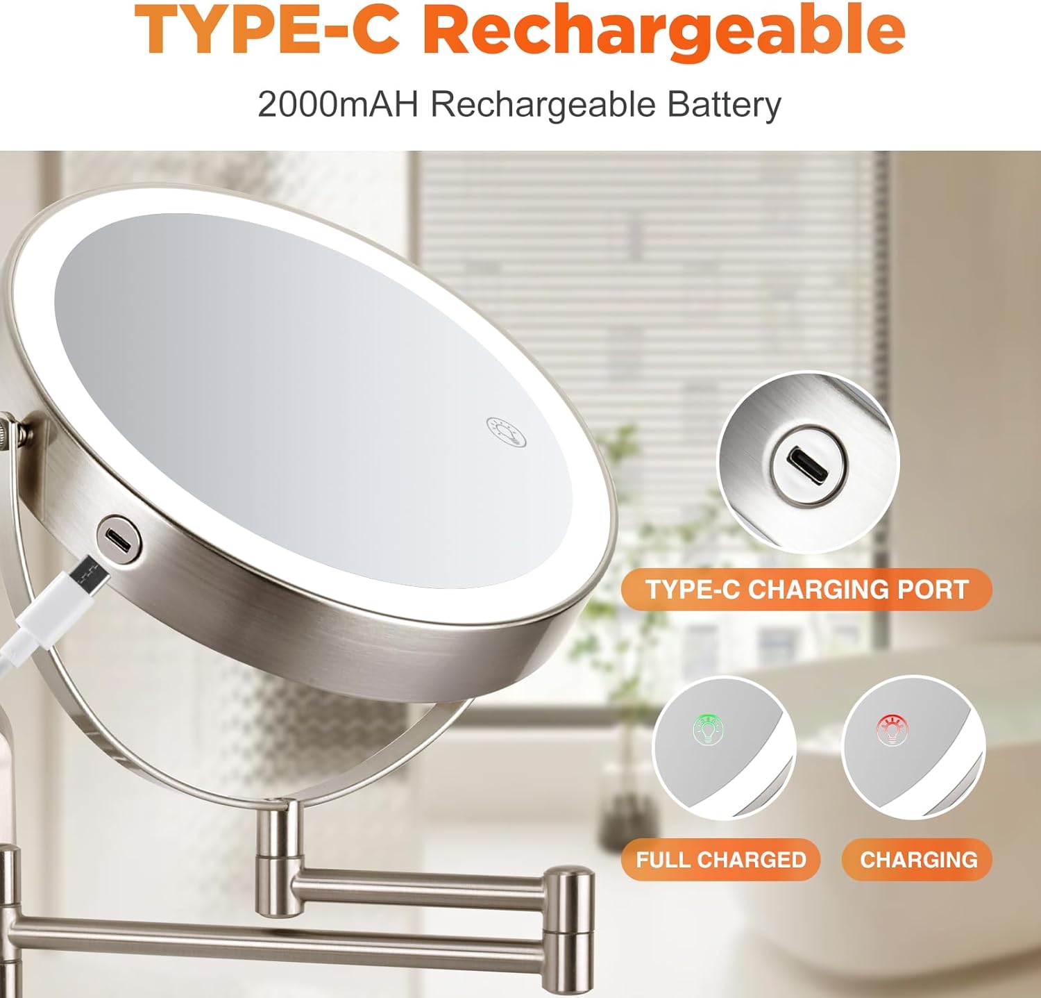 VORREMIRR Wall-Mounted Makeup Mirror with 360 Swivel 15X Magnification
