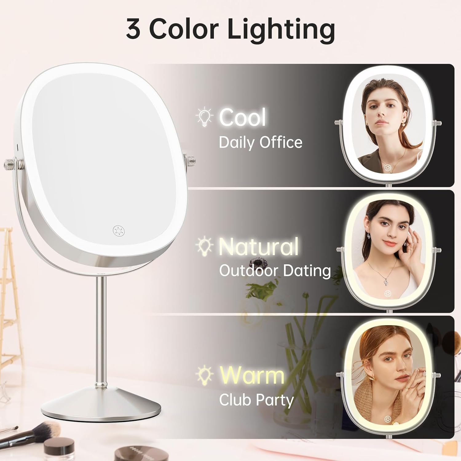 oval makeup mirror with lights for travel