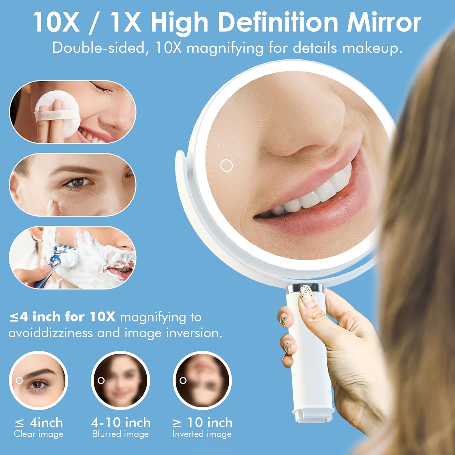 Glimmerx Makeup Mirror with 10X Lighted Dual-Sided Rechargeable Magnifying Mirror