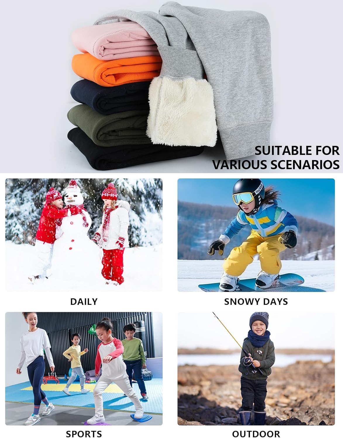 Stay Warm Cozy Gihuo Unisex Sherpa Lined Sweatpants Jogger for Kids