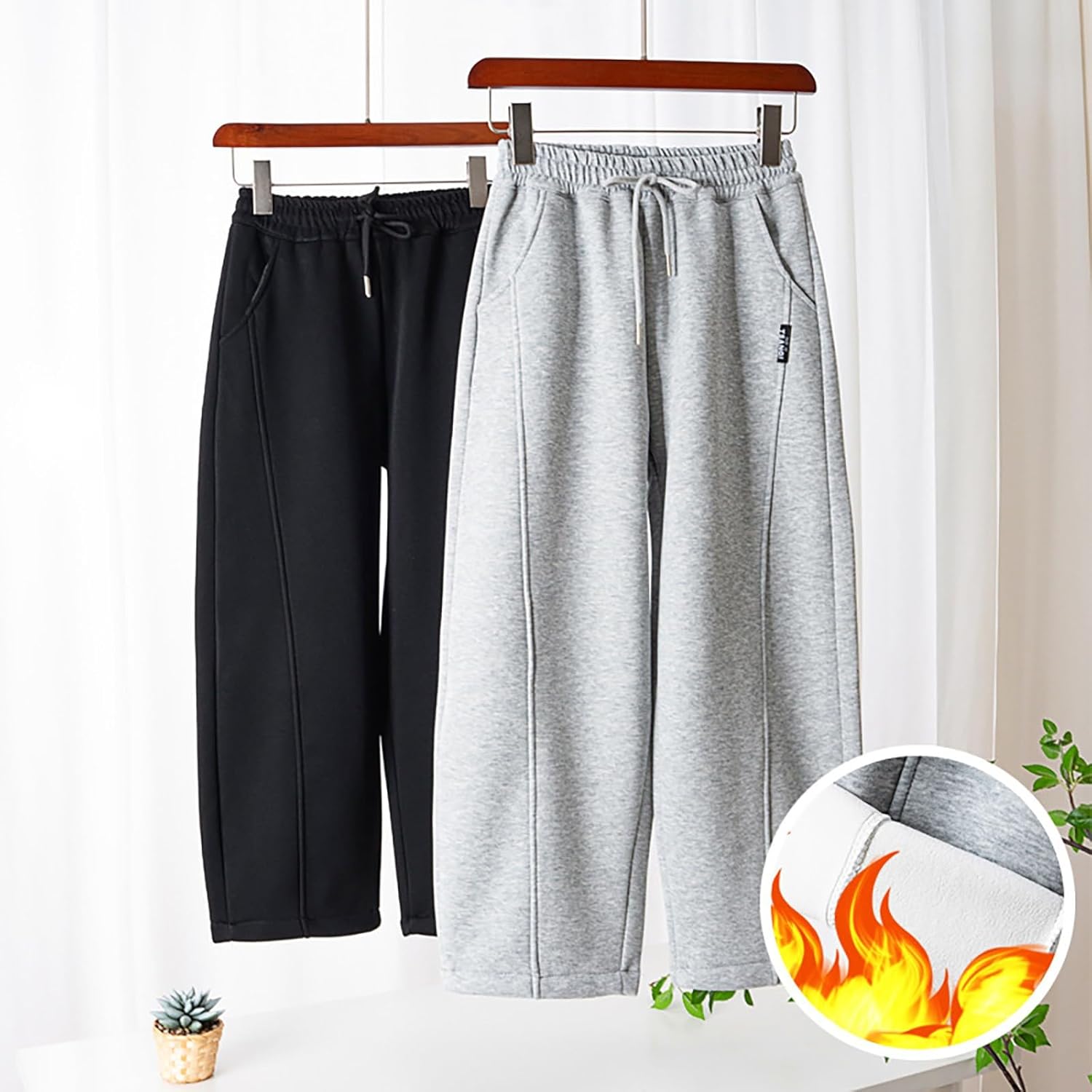 Boys Fleece-Lined Open Bottom Sweatpants with Pockets