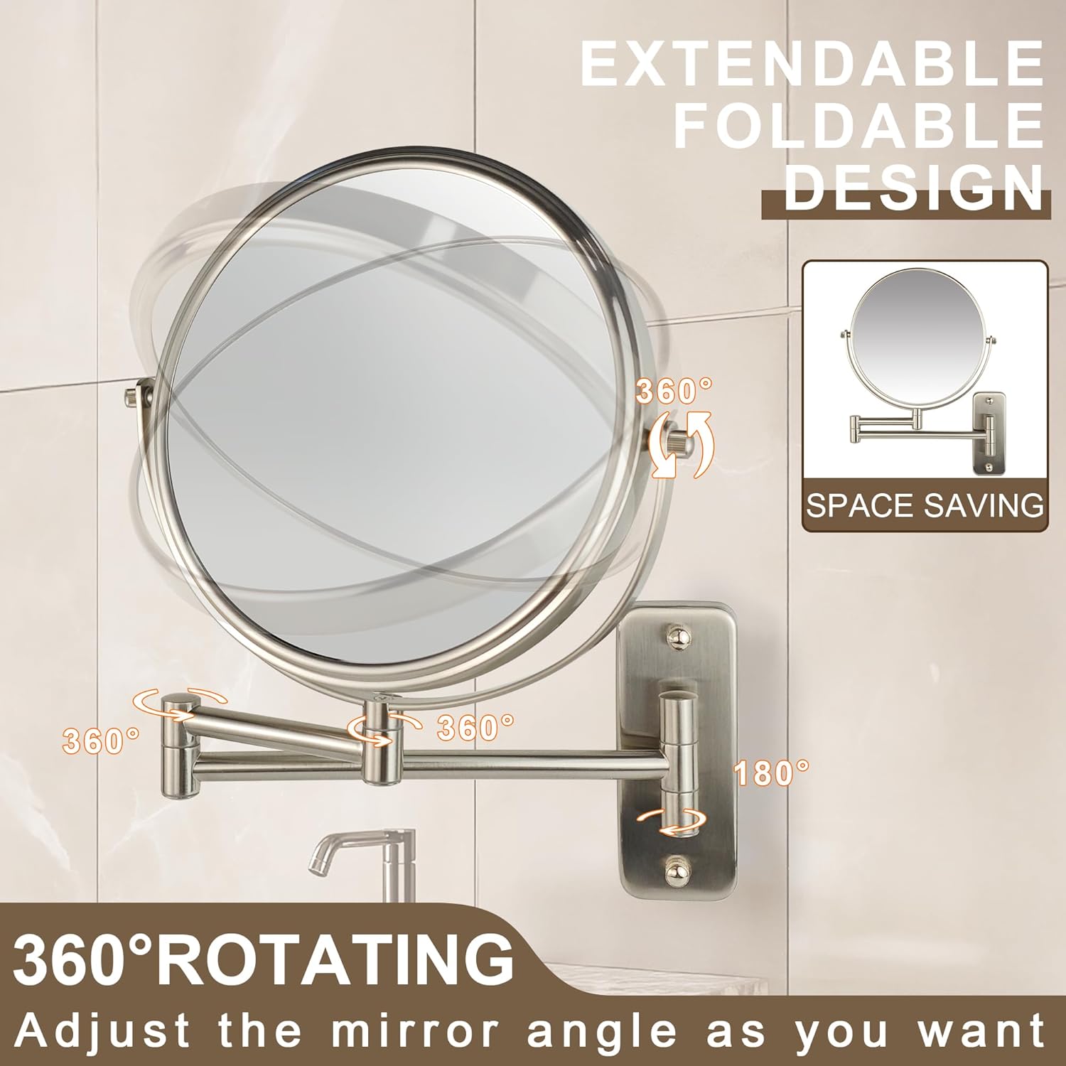 JANEEVA 1X10X Magnifying Wall Mirror 360 Arm