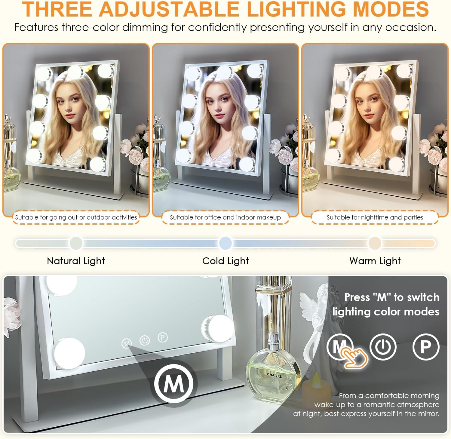 9-Bulb Makeup Mirror with Touch Control