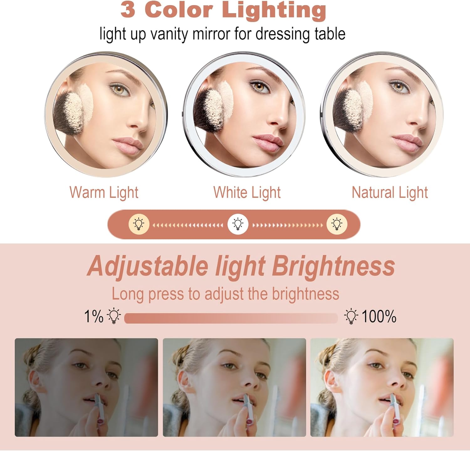 8 Inch Rechargeable Wall Mounted Makeup Mirror With Lights